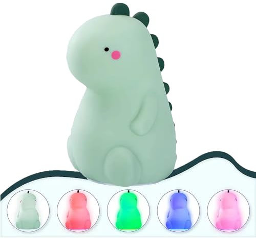 TRIXES Dinosaur Night Light for Kids - Cute 7 Colour Changing LED Portable Silicone Rechargeable Battery Lights with Touch Sensor, Best Gifts for Baby, Kids Bedroom