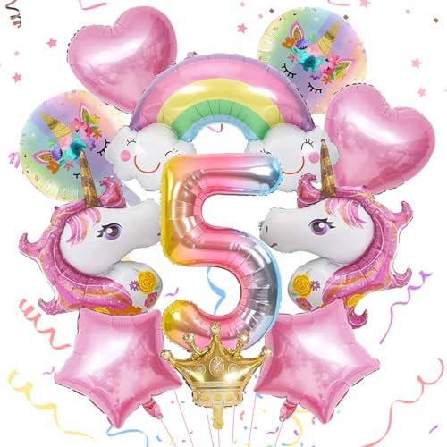 MACULPER 12 Stück Einhorn Deko Kindergeburtstag Einhorn Deko Einhorn Geburtstagsdeko Einhorn Luftballon Deko Geburtstag Einhorn Einhorn Party Geburtstag für Geburtstagsdeko Mädchen 5 Jahre