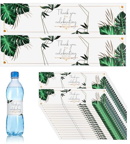 50pz Etichette per Bottiglie d'Acqua per Matrimonio, Foglie Impermeabili Grazie Adesivi Avvolgenti per Bottiglie d'Acqua per Decorazioni per Matrimoni Baby Shower Feste Compleanno (Stile 1)