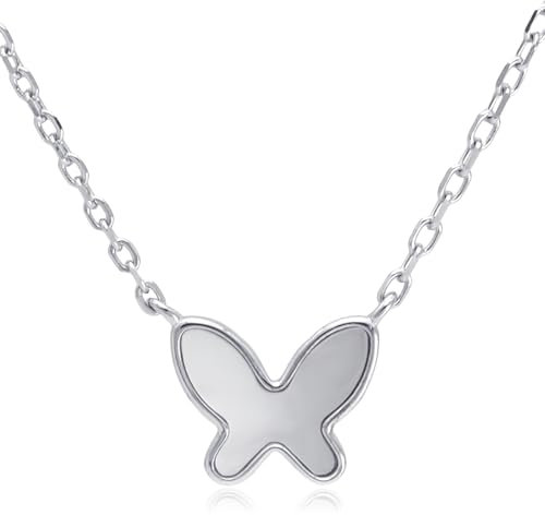 Evensee Schmetterling Halskette Damen Silber 925, Perlmutter Butterfly Anhänger, Sterling Silber Chain, Personalisierte Schmuck, Geschenk für Frauen und Mädchen