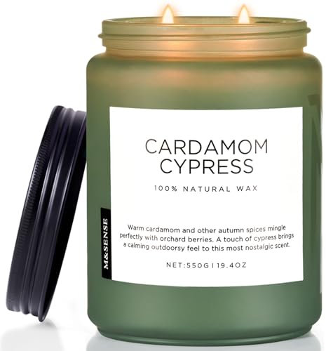 M&SENSE Kardamom &Zypresse Duftkerzen im Glas 2-Baumwolldocht 550g Sojawachskerze 110 Std. Brenndauer saubere ungiftige Kerze Herbstduftkerze für die Wohnungseinrichtung CardamomCypress