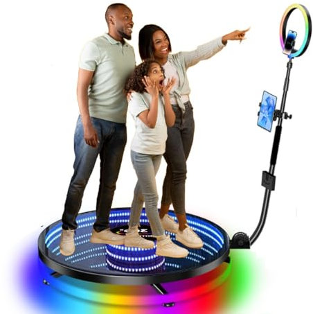 360 Photo Booth,360 Camera Booth with Flight Case,360 Booth with Remote Control,Automatic Slow Motion Rotating 360,Accommodates 1-3 People,for Parties 80cm