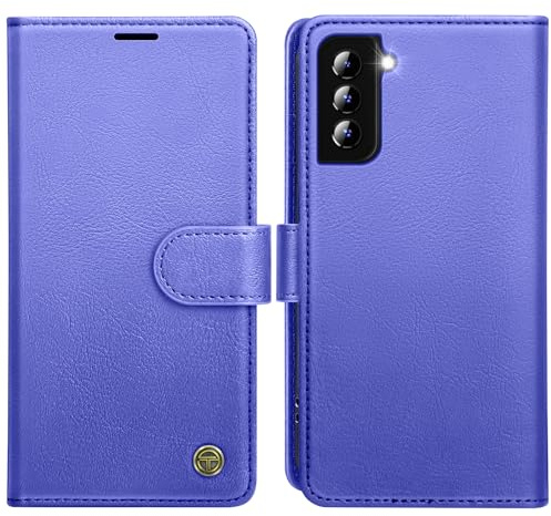 AIMOYU for Samsung Galaxy S21 5G Case, Flip Wallet Leather Phone Case with [4 Card Slots] [Kickstand] [RFID Blocking] Magnetic Protective Shockproof Cover for Samsung S21 Phone Case - Lake Blue