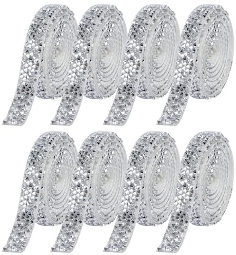 Lot de 8 rouleaux de ruban autocollant en strass en cristal (argenté)