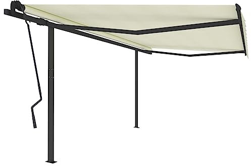 Furniture Select-Manual Markise mit Pfosten, einziehbar, 4,5 x 3,5 m, Creme
