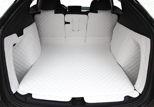 ZYCHUANGYING White Cargo Mat for Tesla Model Y 5-Seat Full Coverage Trunk Liner 2020-2025 (Rear Cargo Cover+Back Seat Protector+High Sides Panel Protector+Door Sill Protector)