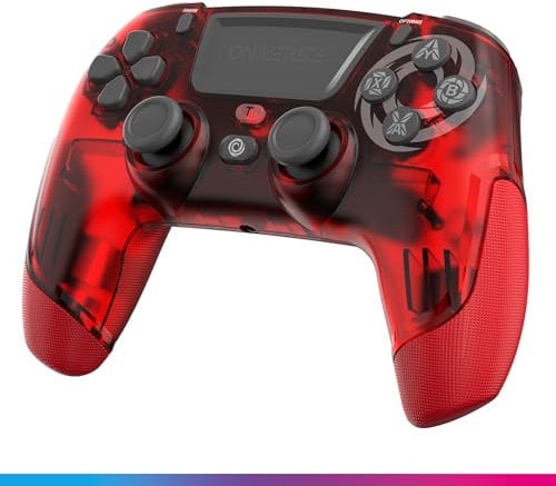 Oniverse Manette sans fil pour PS4 PS3 PC ANDROID iOS, Sortie Casque, Joystick Hall Effect, Batterie Rechargeable 1000mAh, boutons macro, mode Turbo, Wake up, Gyroscope 6 axes, Revolt Mars Red