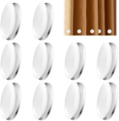 10 Pcs Shower Curtain Weights Magnetic White Round, Magnet Drapery Weights, Heavy Duty Curtain Liner Magnets with 2 Pcs Anti-rust Film for Curtains Tablecloths