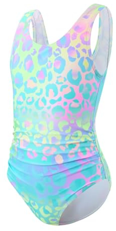 DivingBirds Girls Swimming Costume Padded Bras One Piece Kids Swimsuit Neon Swimming Suit for Girls Bathing Suits UV Sunsafe Swimwear Beach Pool,Green 8-9 Years
