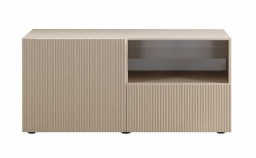 AltoBuy Meuble TV 1 Porte 1 tiroir Beige façades Relief à stries Verticales - Janeiro Beige