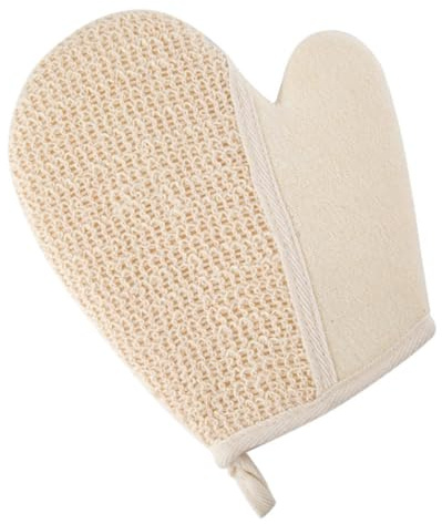 Badehandschuh 2 Stück Leinen für Dusche und Bad, Erwachsene | Peelinghandschuhe, Entfernt Trockene Haut und Mitesser, Beige, für Körperpflege und Rückenmassage