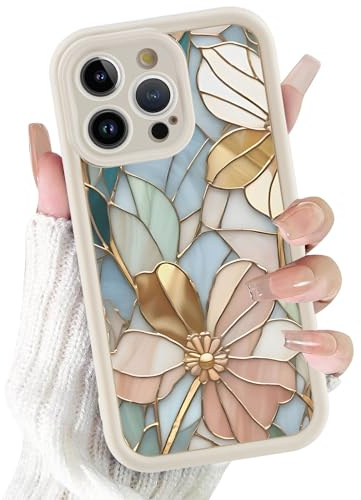 Xylota Hülle für iPhone 13 Pro Max, Aesthetic Blumen Mode Muster Motiv Design Beige Silikon Handyhülle, Weich TPU Süßes Mädchen Stoßfest Kratzfest Case Schutzhülle für iPhone 13 Pro Max 6,7'' - 01