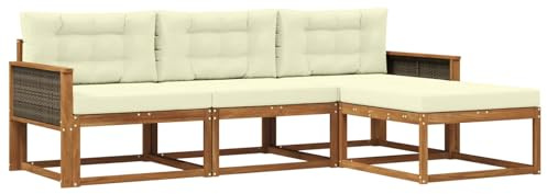 vidaXL Outdoor-Sofagarnitur mit Kissen 4 pcs Natur und Creme, Moderne Garten-Sofagarnitur, wetterfest, Bequeme Loungemöbel, stylische Sitzmöglichkeiten für den Hof