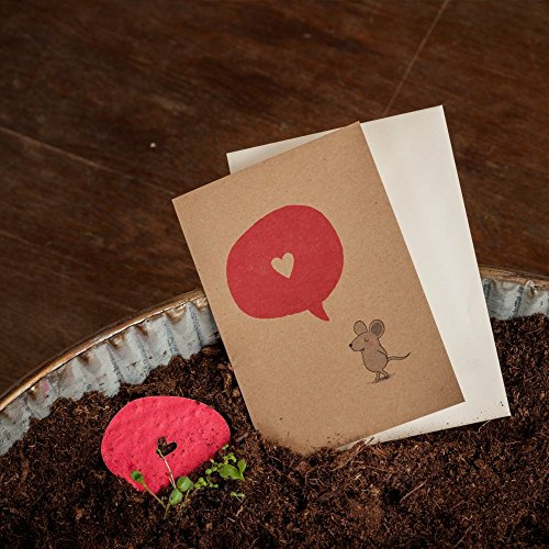 Die Stadtgärtner Liebesbrief/Hochzeitskarte Maus mit Herz - Kraftkarton-Glückwunschkarte zum Einpflanzen (Wildblumen) - Karte für Verliebte