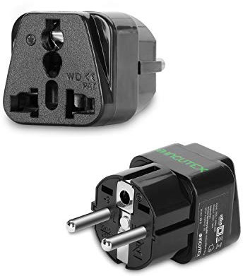 Incutex Adattatore presa da viaggio per UK/GB, adattatore da Schuko UE a 2 pin a presa UK a 3 pin, colore: nero