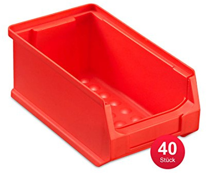 aidB Sichtlagerbox 175x100x75mm 40 Stk. – Sortierboxen für Kleinteile – Lagerboxen Werkstatt & Gewerbe – Kleinteilmagazin offene Front – Sortimentskasten für Schütten & Regalsysteme - Gr. 2.0 - Rot