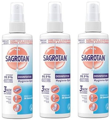 Sagrotan Hygiene Pumpspray – Desinfektionsmittel für Textilien und Oberflächen im Haushalt – 3 x 250 ml Sprühflasche im praktischen Vorteilspack