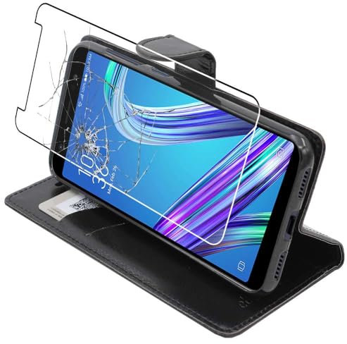 ebestStar - Coque Compatible avec ASUS Zenfone Max M1 ZB555KL Etui PU Cuir Housse Portefeuille Porte-Cartes Support Stand, Noir + Film écran Verre Trempé [Appareil: 147.3 x 70.9 x 8.7mm, 5.5'']