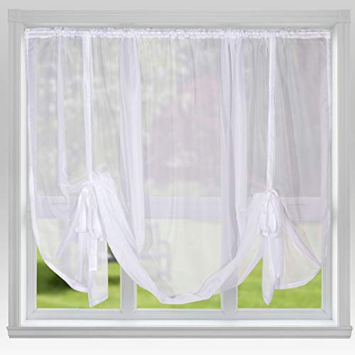 John Aird Voile Tie Blind Curtain Panels 87 Wide x 48 Drop (White)