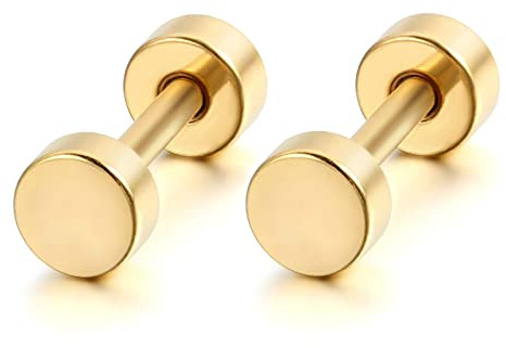 Flongo Männer Ohrstecker Knopf Frauen Ohrringe, 3-14mm Gestüt Stecker Flach Ohrringe Ohrstecker Ohrhänger Schwarz Blau Weiß Rose Gold Taper Fake Plug Tunnel Piercing Herren,Damen