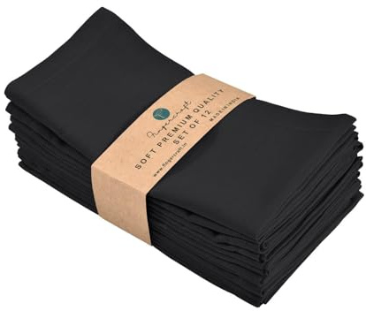 FINGERCRAFT Dinner Stoffservietten, Baumwoll-Leinen-Mischgewebe, 12er-Pack, Osterspezial, schwarz, Premium-Qualität, Servietten mit auf Gehrung geschnittenen Ecken, vorgeschrumpft, schwarz
