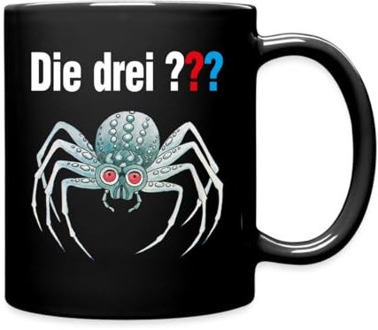 Spreadshirt Die Drei Fragezeichen und die silberne Spinne Tasse, Schwarz, Keramik, 325 ml
