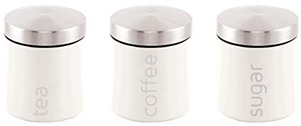 SQ Professional Stainless Steel Tea Coffee Sugar Canisters Sets of 3 Tea Caddy Sets for the Kitchen Storage Pots Jars Tea and Sugar Containers White (Silk White)