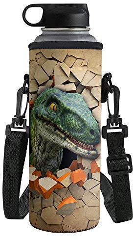 UOIMAG Kids Dinosaur Water Bottle Carrier Pouch Shoulder Strap Bottle Cover Neoprene Insulated Bottle Holder for Outdoor Activites Small Size 500ML
