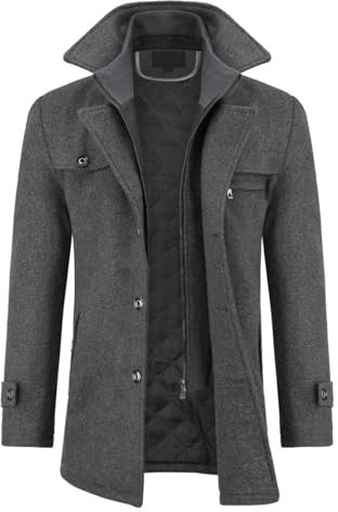 Allthemen Cappotto da Uomo in Lana Trench Slim Fit da Lavoro Corto Business Trench Coat Soft Touch Calda Invernale Coat Grigio L