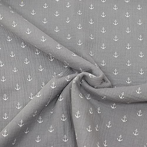 MAGAM-Stoffe Paul Musselin Mulltuch Kinder Baumwollstoff Oeko-Tex Meterware 50cm (Anker grau)