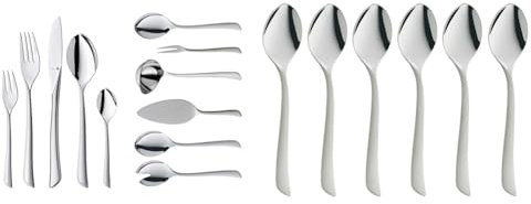 WMF Virginia Besteckset 12 Personen, 66 teilig 60 Teile mit Servierbesteck & Virginia Espressolöffel Set 6-teilig 10,8 cm, Cromargan protect Edelstahl teilmattiert, kratzbeständig, spülmaschinenfest