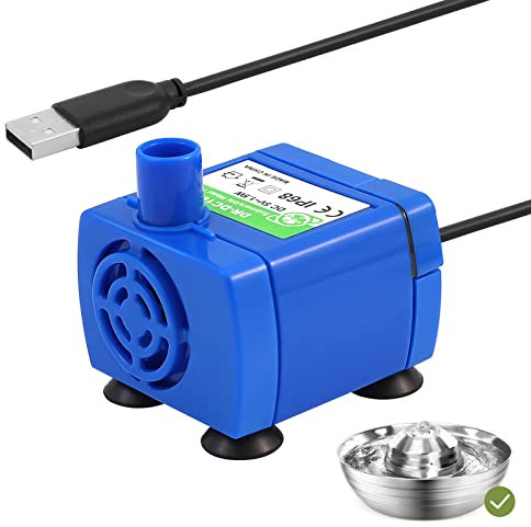 Bomba para Fuente de Gatos, Diealles Shine Bomba de Fuente de Agua para Gatos, Silenciosa USB Bomba de Fuente Gatos per 2L Fuente Gatos