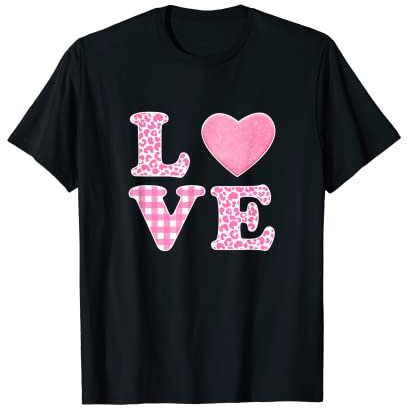 Plaid léopard rose Saint-Valentin T-Shirt