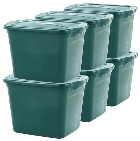 Rubbermaid ECOSense Aufbewahrungsbehälter mit Deckel, 6 Stück, langlebige und wiederverwendbare stapelbare Aufbewahrungsbehälter für Garage oder Zuhause, aus 100% recycelten Materialien