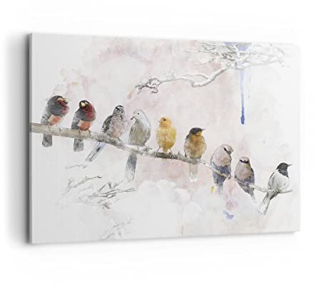 Bilder auf Leinwand 100x70cm Leinwandbild Vögel Kanarienvogel Zweig Groß Wanddeko Bild Schlafzimmer Küche Deko Wandbilder Dekoration Wohnzimmer Wall Decor Canvas Wand Kunstdruck Art AA100x70-4175