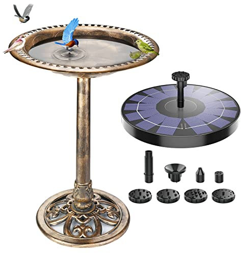 AMZtime Abreuvoir pour oiseaux - Résistant au gel - Avec fontaine solaire de 2,5 W - Pour oiseaux sauvages - Marron
