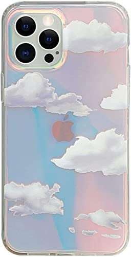 Asgens Compatible with iPhone 13 Pro 6.1 inch Laser Case, Cloud Pattern Iridescent Bling Glitter Luxury Case Slim TPU and Hard PC Protective Cover for iPhone 13 Pro 6.1 Girls Women