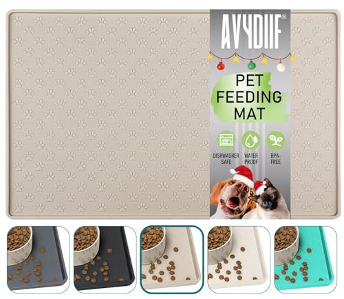 Napfunterlage für Hunde, Futtermatten für Hunde und Katzen rutschfeste Futtermatte aus Silikon - wasserdichte Unterlage mit Rand, spülmaschinenfest(L: 60×40cm, Beige)