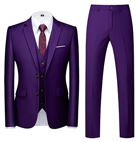 Allthemen Abiti da Uomo 3 Pezzi Regular Fit Abito Formale Abito Due Bottoni Giacca da Lavoro Pantaloni Viola L