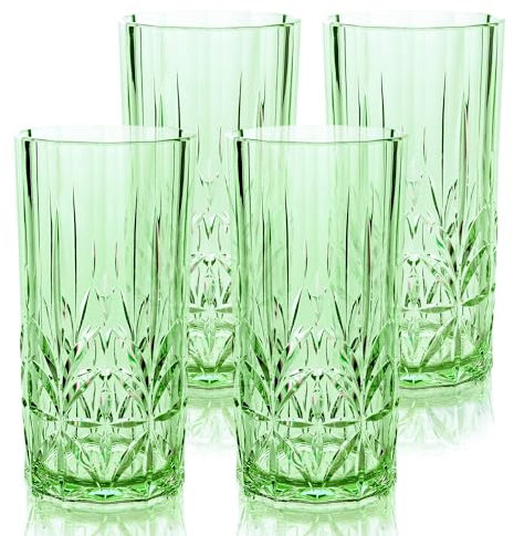 BELLAFORTE Shatterproof Tritan Plastic Drinking Glasses, Set of 4, 18oz - Myrtle Beach Tall Tumbler, Unbreakable Plastic Glasses for Parties, Gifting, New Year - BPA Free - Dishwasher Safe - Green