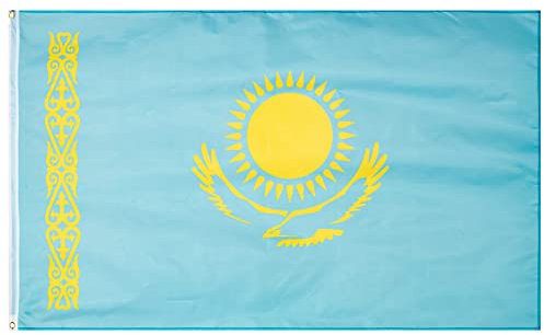 MUWO Flagge Nations Together 90 x 150 cm Nationalmanschaften, doppelseitige Gartenflagge, wetterfeste Fanflagge, Fußballflagge Polyester Länderfagge Deutschland mit Ösen (Kasachstan)