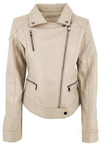 JOPHY & CO. Giacca Corta Chiodo Donna Ecopelle con Tasche & Cerniere (cod. 2560, 33107, 3985, 2502, HM30 & HM31) (Beige (cod. 2888), XL)