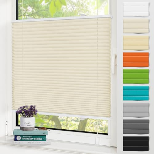 Zarnan Plissee Klemmfix ohne Bohren Beige B85 x H130cm Plisseerollo Sonnenschutz und Sichtschutz Jalousien Easyfix Plissees Blickdicht Lichtdurchlässig Rollo für Fenster & Tür