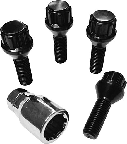 Felgenschloss M12x1,25x27mm Kegelbund 60° kompatibel mit Alfa Romeo Fiat Ford Jeep Lancia Maserati 4x schwarze Felgenschlösser 4er-Set Felgensicherungen Radsicherungen Radschrauben Radbolzen Schrauben
