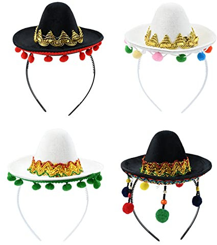 TSLBW 4 Stück Mini mexikanische Hüte Stirnband mexikanische Fiesta Party Hut Luau Event Photo Props für Fiesta Karneval mexikanische Mottoparty Dekoration Fun Fiesta Hat Party Supplies
