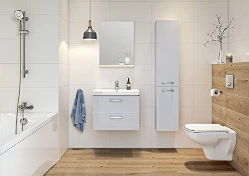 BAD LAND Badmöbel Komplett-Set Lara Como 60 Grau Waschbecken-Unterschrank 60cm mit Hochschrank 150cm, Keramikwaschbecken, Badezimmermöbel 2-Schubladen, Hochhängeschrank mit 2-Türen