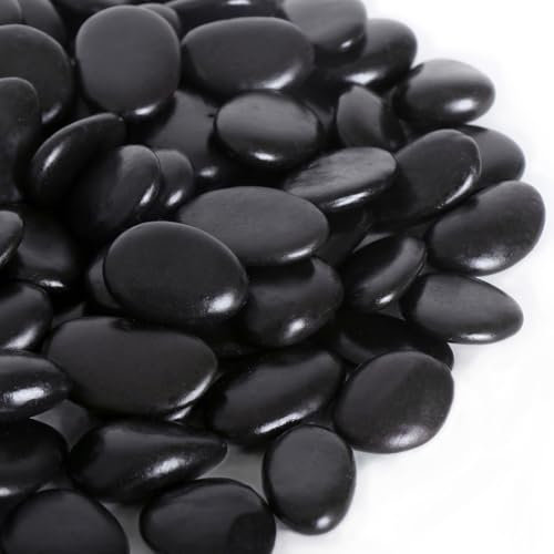Calofulston Rocas negras de río de 10 libras para macetas, guijarros negros de 1 pulgada para plantas, pequeñas piedras decorativas para jarrones de interior, macetas, paisajismo, altamente pulidas