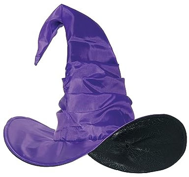 UNDERWRAPS Hexenzaubererhut Erwachsene - Gebogener Hexenhut für Halloween, Hocus Hexenhut, Lila Hexenhut Gebogener Verstellbarer Hut (Witch Curved Prp, Adult OS)