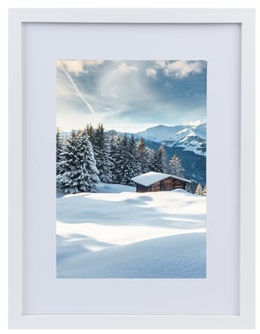 Joyshare Bilderrahmen 30x40 Weiß, mit Passepartout MDF Holzrahmen 30x40 cm Weiß Bilderrahmen, mit hochklar Acrylglas Moderner Fotorahmen, ideal für Fotos/Bilder/Kunstwerke, Wechselrahmen