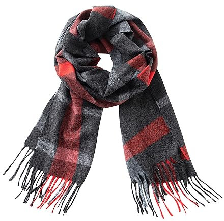 CALVIN & OLIVIA Weicher Kaschmir-Schal, Unisex, klassischer Winterschal für Männer und Frauen, Schwarz Grau Rot